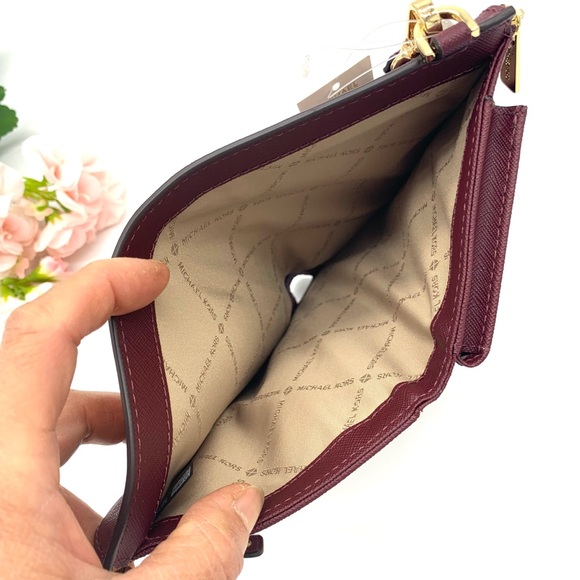 Michael Kors Saffiano Leather Set Double Zip Wristlet/ Merlot - Picture 11 of 13